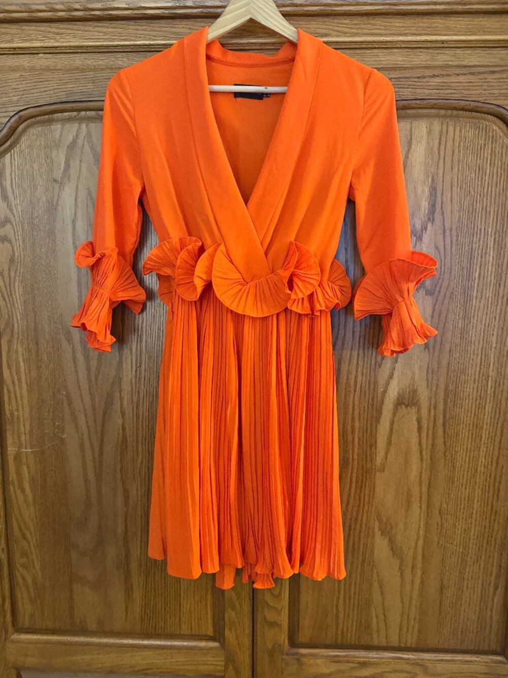 PrettyLittleThing Orange Pleated Ruffle Wrap Dress